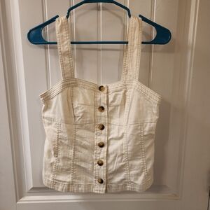Anthropologie Pilcro Cream Button Front Crop Tank | Size 4